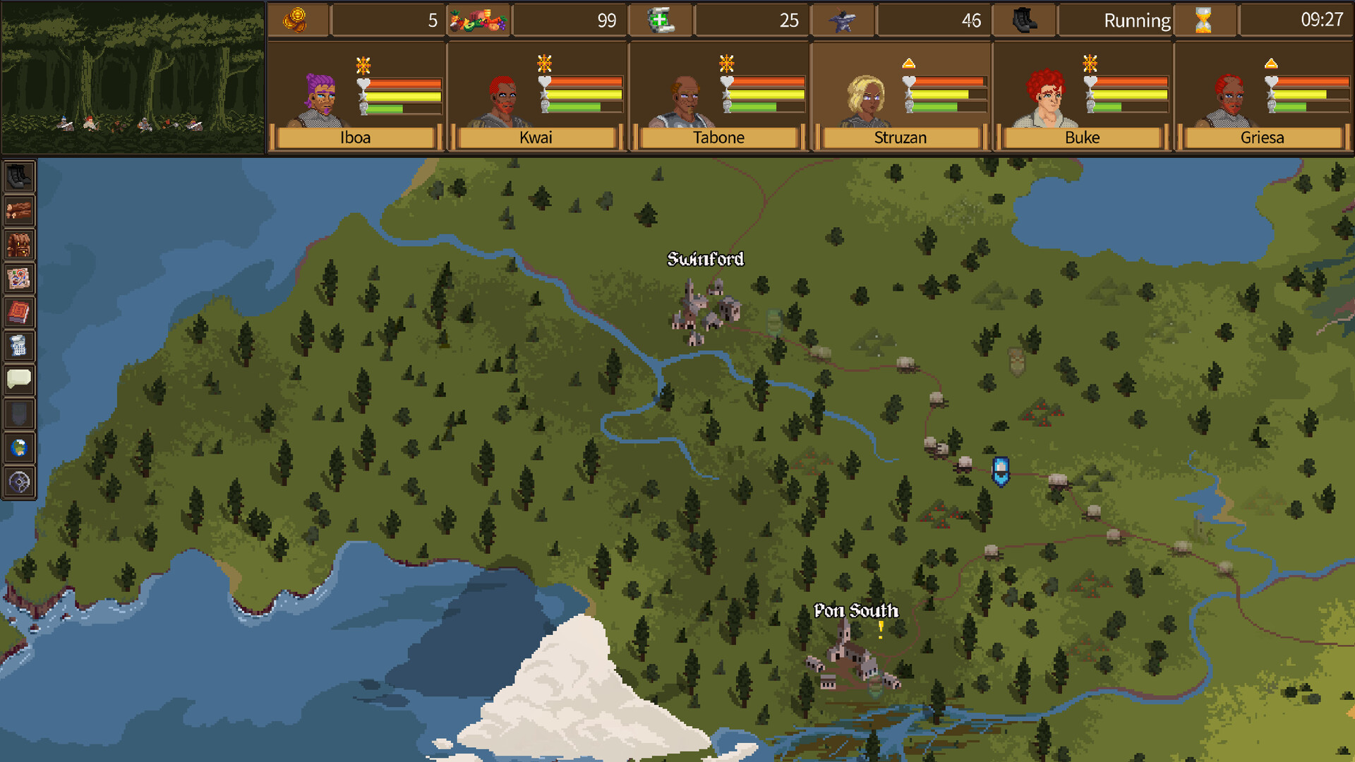 Hexagonal grid battlefield with units positioned
